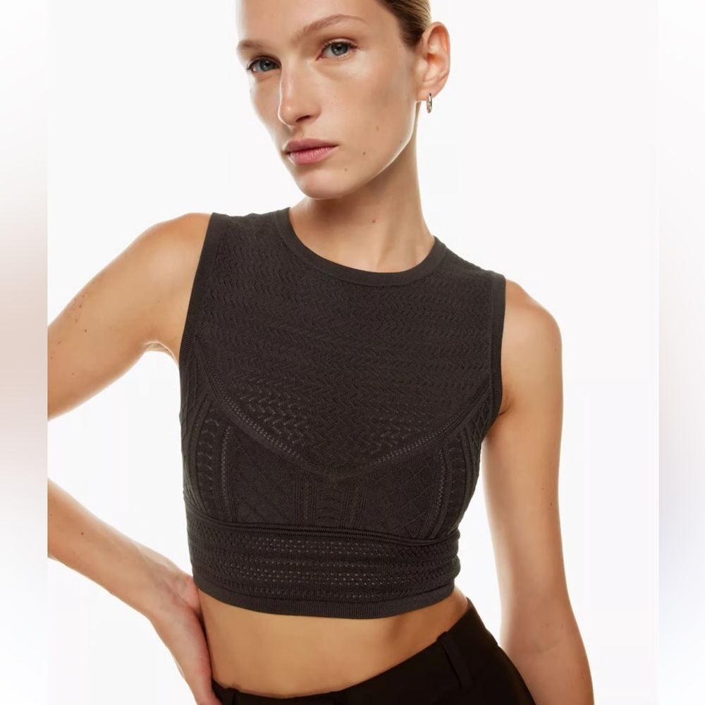 Aritzia Babaton Black Pointelle Cropped Knit Tank Top, Black, Size Large